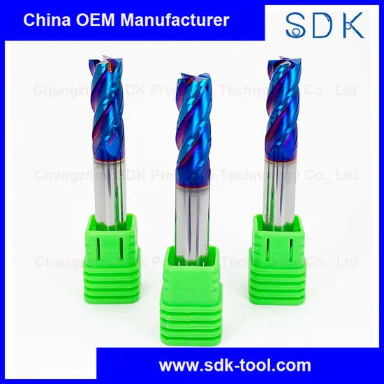 China Manufacture HRC65 Blue Nano Coating 4 Flute Carbide Square End Mill for Hardened Steel 