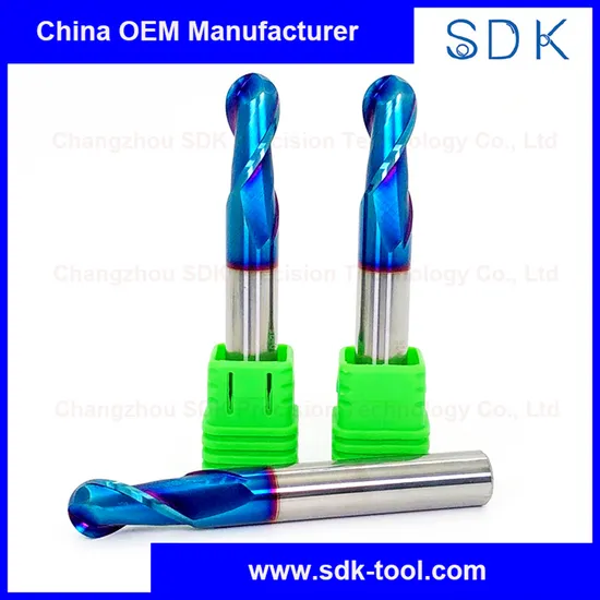HRC65 Carbide 2 Flutes Ball Nose Cutting Tools for Hardened Steel 